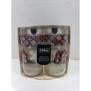 Vintage New In Box Libbey Glasses 4 Pc Set Home Sweet Home 17oz Tumbler Tall USA